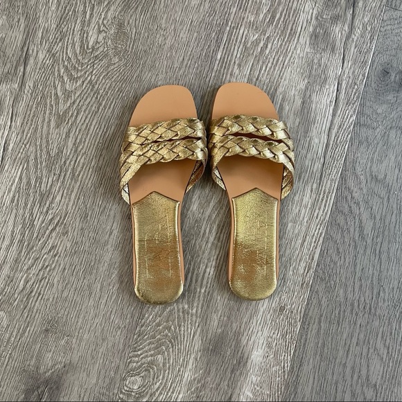 Zara Woven Metallic Gold Slide Sandals